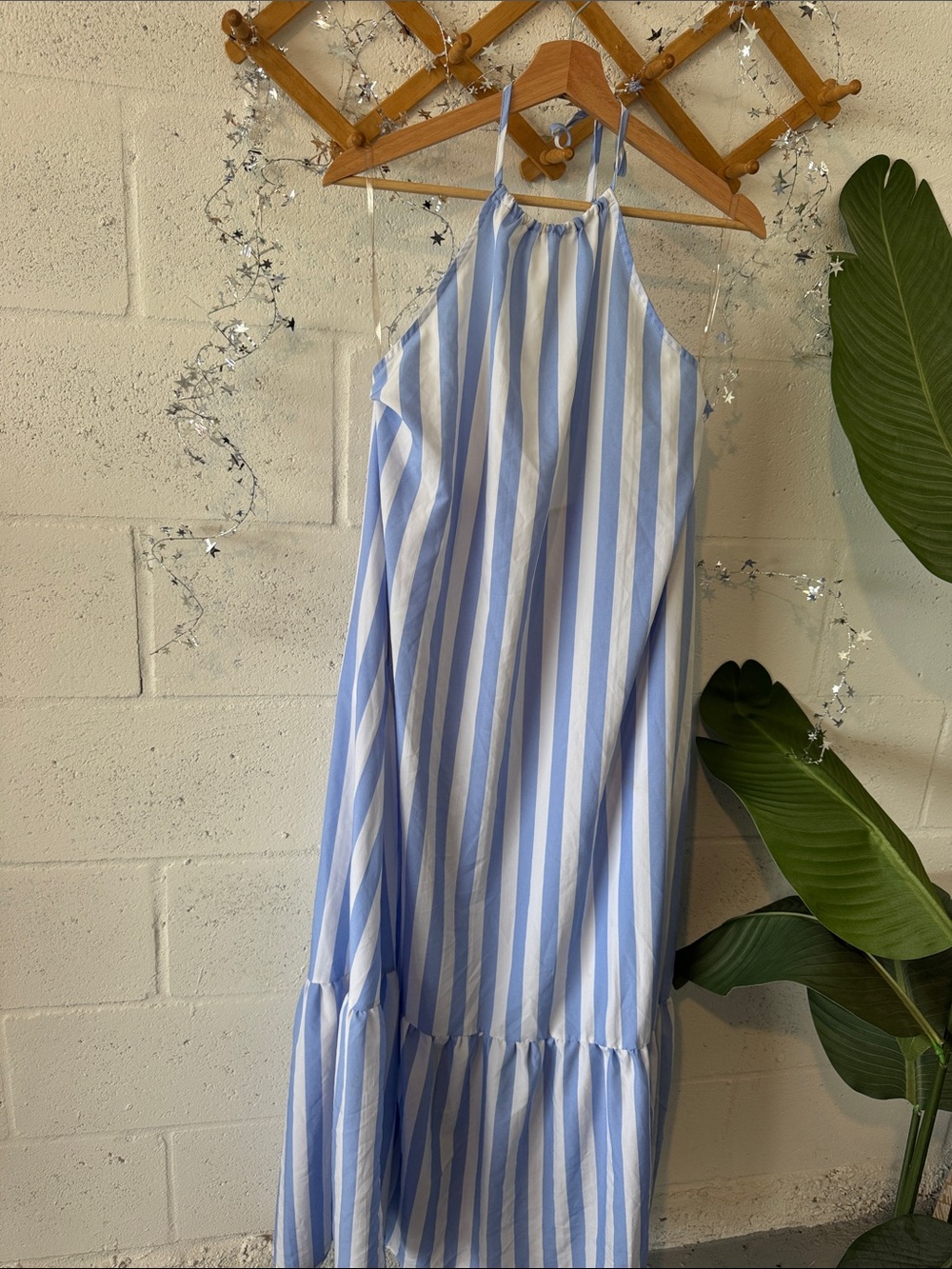 Striped Blue and White Halter maxi dress
